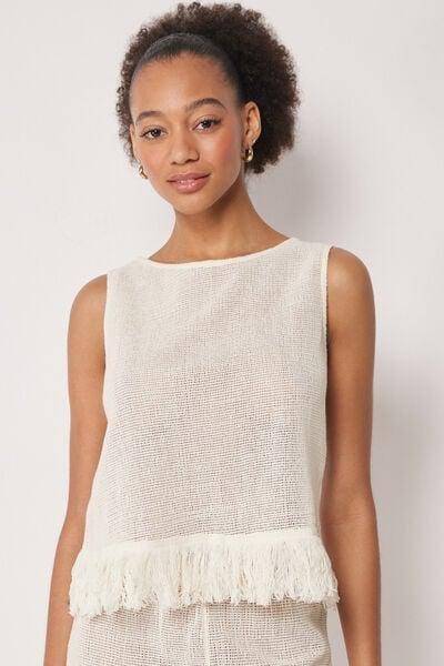 White Crew-Neck Cotton Top, 5501_206E, large image number 0