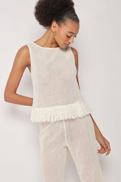White Crew-Neck Cotton Top, 5501_206E, large image number 1
