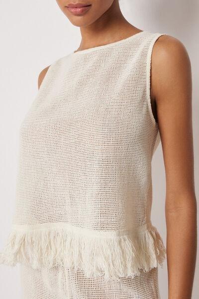 White Crew-Neck Cotton Top, 5501_206E, large image number 3