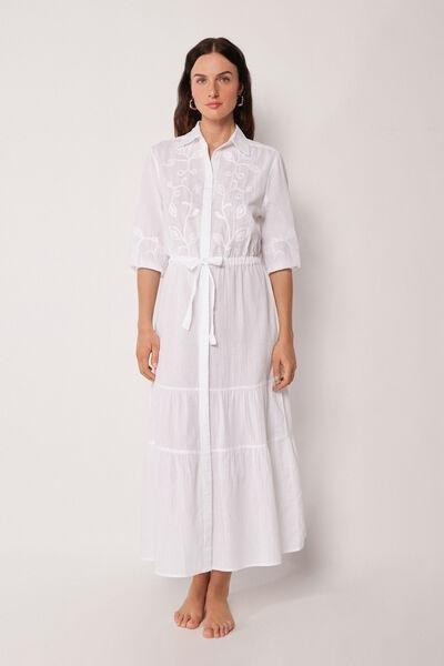 White Embroidered Cotton Maxi Dress, 5501_895C, large image number 0