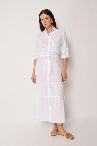 White Embroidered Cotton Maxi Dress, 5501_895C, large image number 1