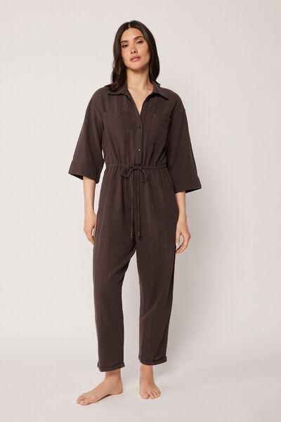 Brown Drawstring Jumpsuit, 5501_203E, large image number 0