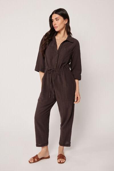 Brown Drawstring Jumpsuit, 5501_203E, large image number 1
