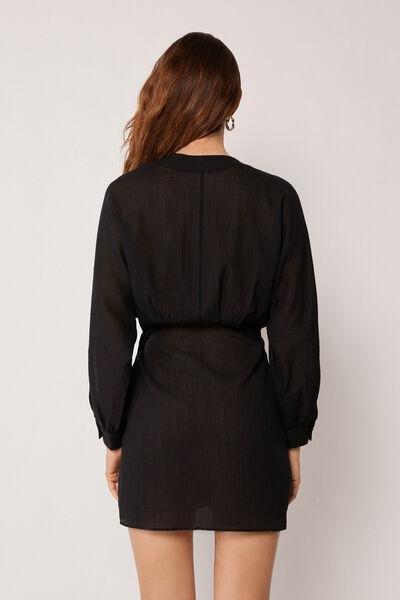 Black Short Cotton Wrap Dress, 5501_894C, large image number 2