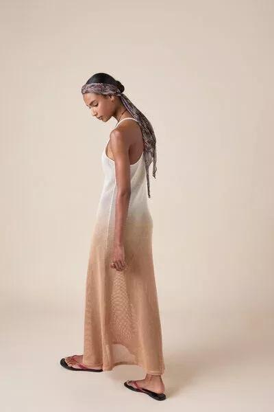 Brown Long Mesh Cotton Dress, 5501_208E, large image number 1