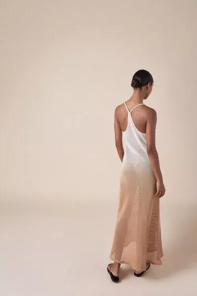 Brown Long Mesh Cotton Dress, 5501_208E, large image number 2