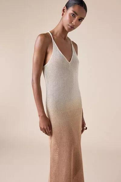 Brown Long Mesh Cotton Dress, 5501_208E, large image number 3