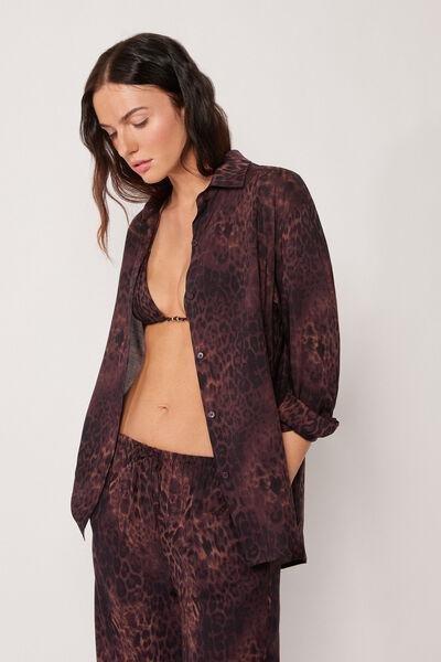 Brown Animal Print Cotton Shirt, 5501_165E, large image number 1
