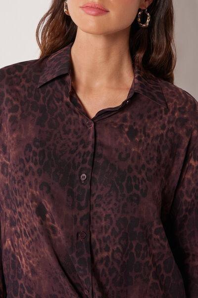 Brown Animal Print Cotton Shirt, 5501_165E, large image number 3