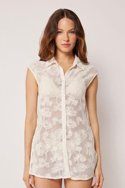 White Sleeveless Lace Shirt, 5501_206E, large image number 0