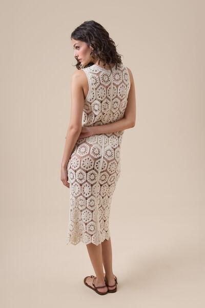 White Sleeveless Crochet Maxi Gilet, 5501_291E, large image number 2