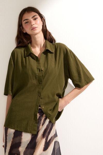 Green Short Sleeve Cotton Shirt, 5501_202E, large image number 0