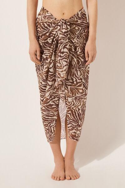 Brown Long Tropical Print Sarong, 5501_028E, large image number 1