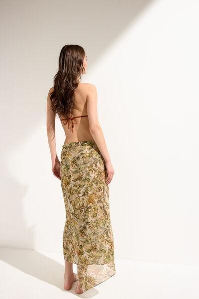 Beige/Green Foliage Long Tropical Print Sarong, 5501_144E, large image number 2