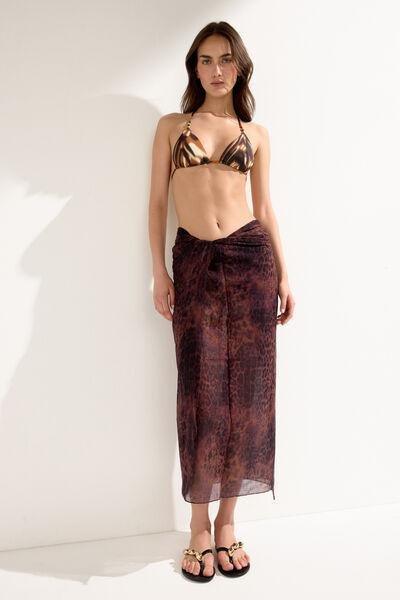 Brown Long Tropical Print Sarong, 5501_165E, large image number 0