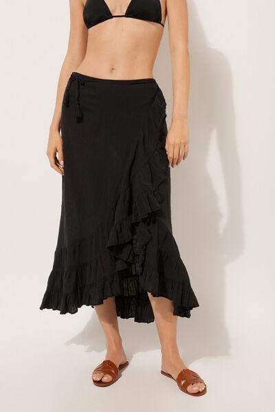 Black Long Ruffled Skirt, 5501_894C, large image number 0
