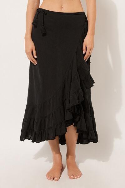 Black Long Ruffled Skirt, 5501_894C, large image number 1