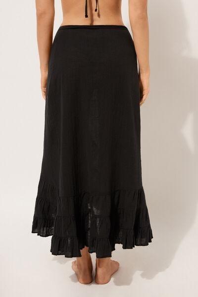 Black Long Ruffled Skirt, 5501_894C, large image number 2