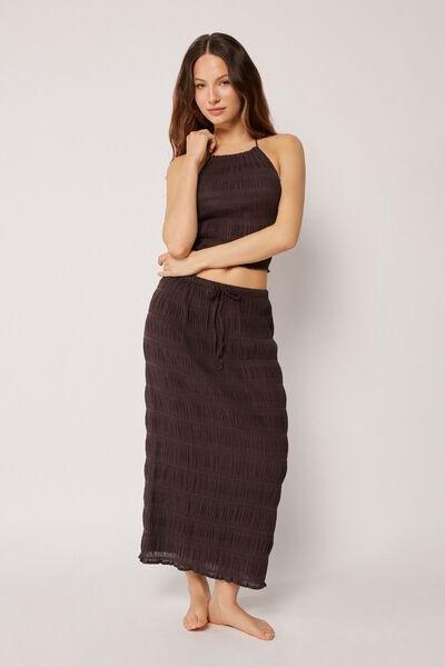 Brown Ruffled Cotton Skirt, 5501_203E, medium