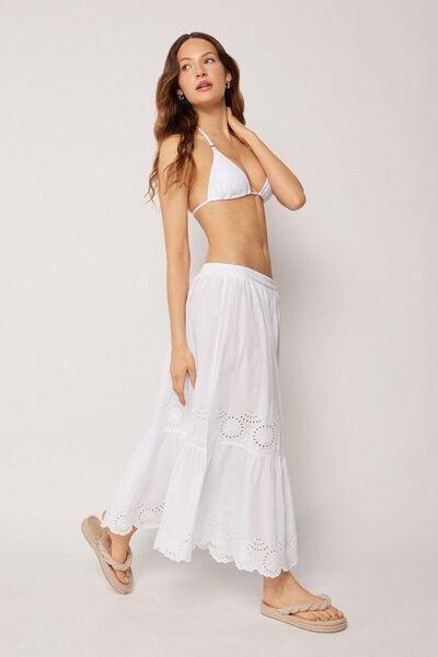 White Broderie Anglaise Long Cotton Skirt, 5501_895C, large image number 1