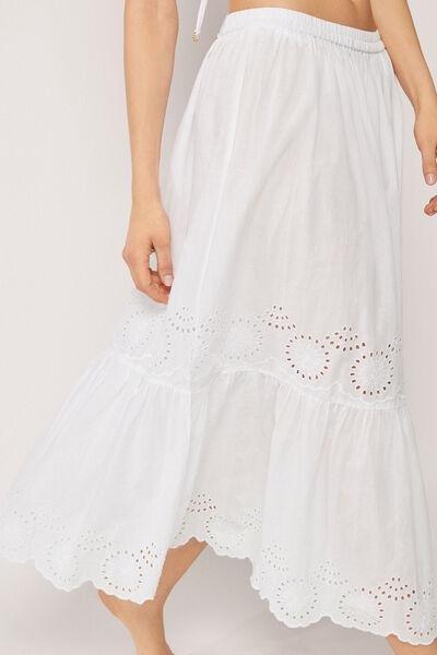 White Broderie Anglaise Long Cotton Skirt, 5501_895C, large image number 3