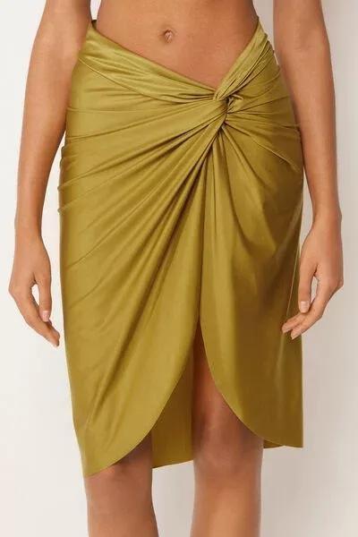 Green Shiny Satin Pareo Skirt, 5501_149E, large image number 0