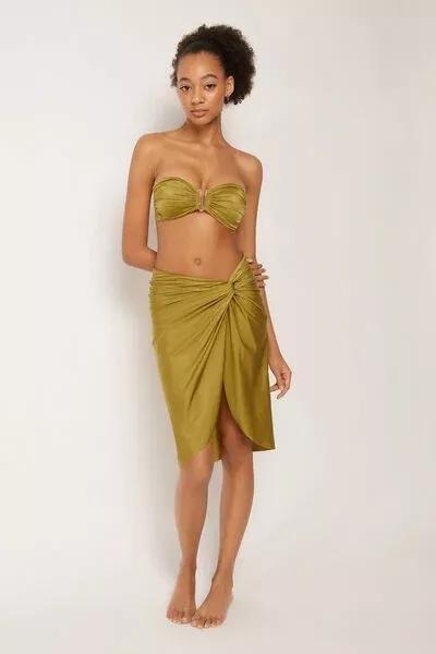 Green Shiny Satin Pareo Skirt, 5501_149E, large image number 1