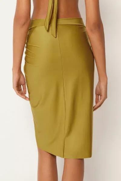 Green Shiny Satin Pareo Skirt, 5501_149E, large image number 2