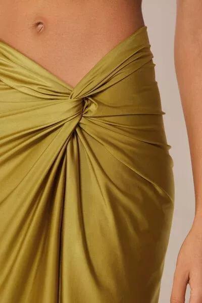 Green Shiny Satin Pareo Skirt, 5501_149E, large image number 3