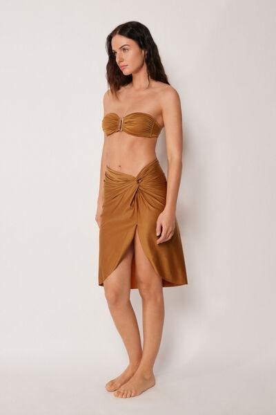 Brown Shiny Satin Pareo Skirt, 5501_150E, medium