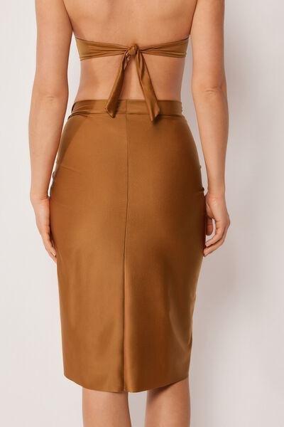 Brown Shiny Satin Pareo Skirt, 5501_150E, large image number 2
