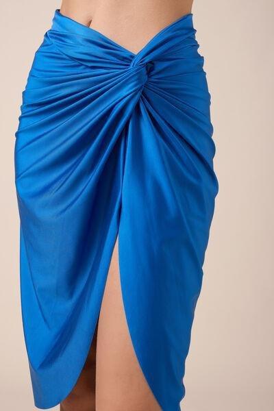 Navy Shiny Satin Pareo Skirt, 5501_155E, large image number 3