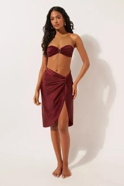 Red Shiny Satin Pareo Skirt, 5501_156E, large image number 1