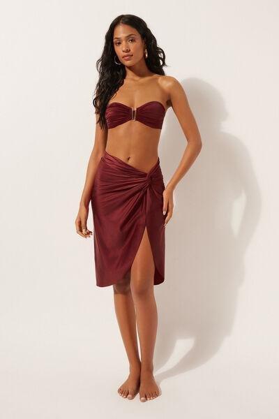 Red Shiny Satin Pareo Skirt, 5501_156E, large image number 1