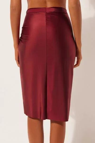 Red Shiny Satin Pareo Skirt, 5501_156E, large image number 2