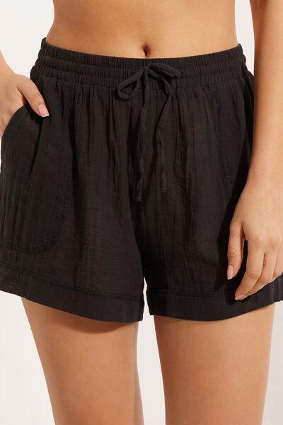 Black Elastic Waist Shorts, , large image number 0
