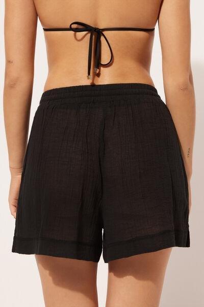 Black Elastic Waist Shorts, , large image number 2