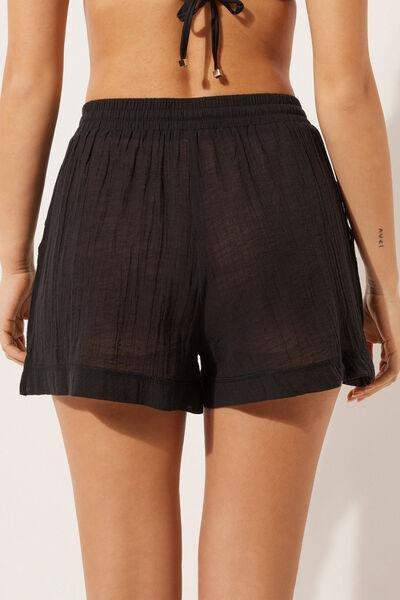 Black Elastic Waist Shorts, , large image number 2