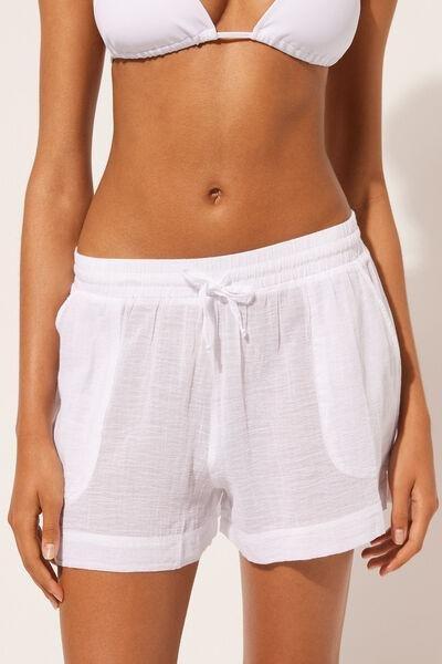 White Elastic Waist Shorts, , large image number 1