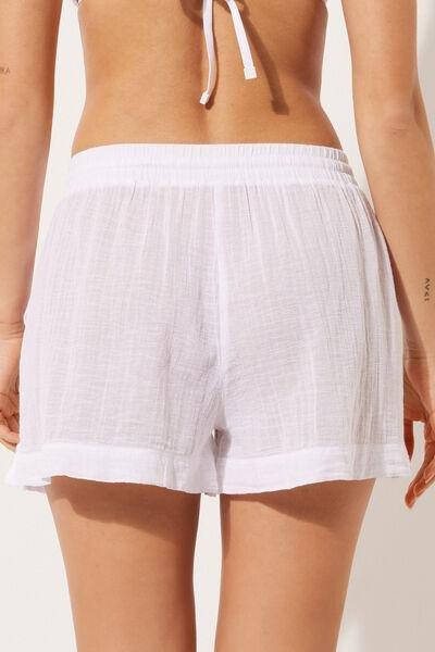 White Elastic Waist Shorts, 5501_895C, large image number 2