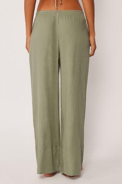 Green Wide Leg Linen And Viscose Palazzo Pants, 5501_204E, large image number 2
