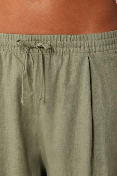 Green Wide Leg Linen And Viscose Palazzo Pants, 5501_204E, large image number 3