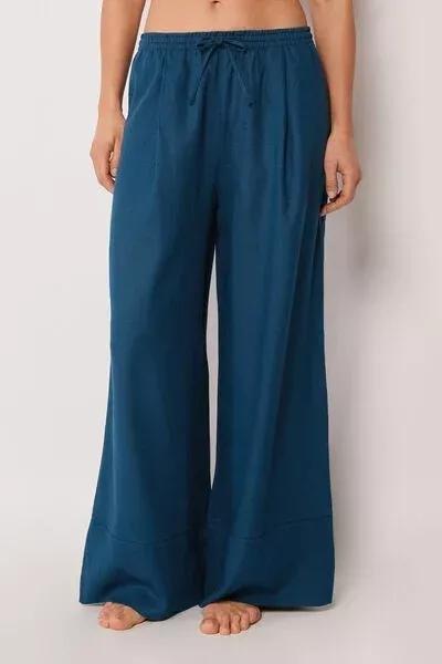 Navy Wide Leg Linen And Viscose Palazzo Pants, 5501_205E, large image number 0