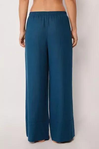 Navy Wide Leg Linen And Viscose Palazzo Pants, 5501_205E, large image number 2