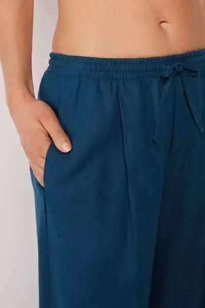 Navy Wide Leg Linen And Viscose Palazzo Pants, 5501_205E, large image number 3