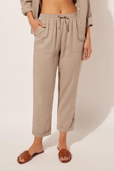 Beige Straight Trousers, , large image number 0