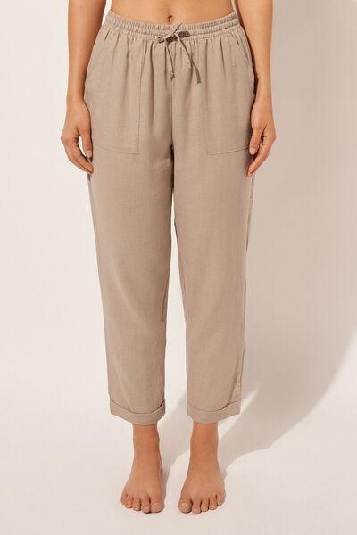 Beige Straight Trousers, , large image number 1