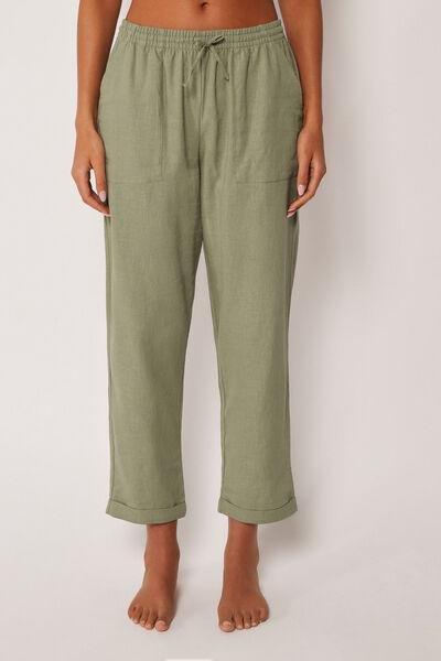 Green Wide Leg Linen And Viscose Pants, 5501_204E, large image number 0