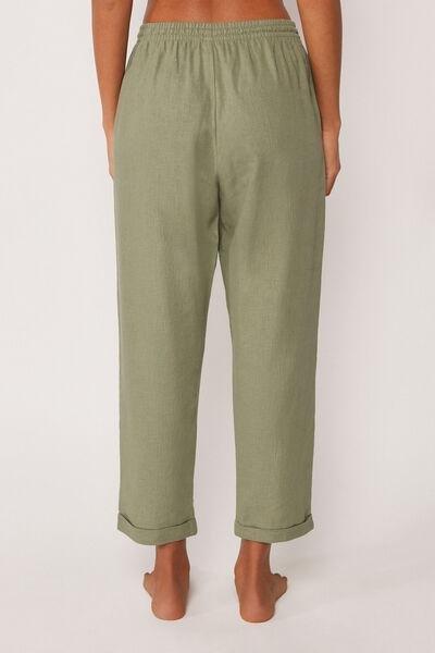Green Wide Leg Linen And Viscose Pants, 5501_204E, large image number 2