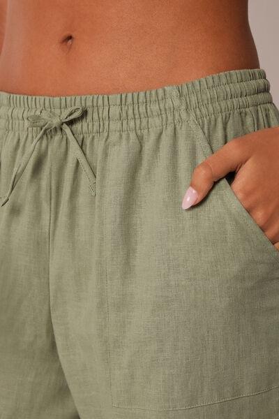 Green Wide Leg Linen And Viscose Pants, 5501_204E, large image number 3